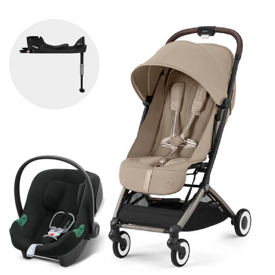 Cybex Travel System Coche ORFEO Almond Beige con Silla Nido Aton B2