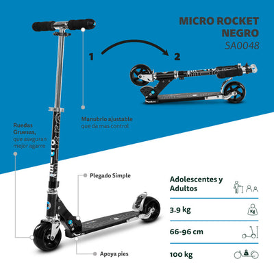 Scooter Adolescentes Micro Rocket - Negro