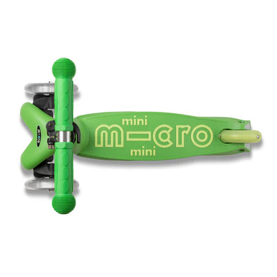 Vista frontal del scooter Mini Micro Deluxe en color verde, ideal para niños de 2 a 5 años.