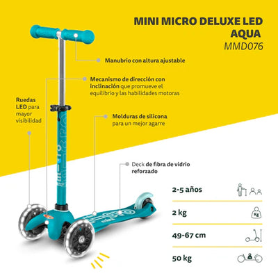 Micro Scooter Mini Micro Deluxe LED - Aqua