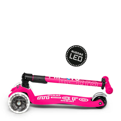 Descubre el Micro Scooter Maxi Deluxe Plegable Led en color rosado, ideal para niños de 5 a 12 años.