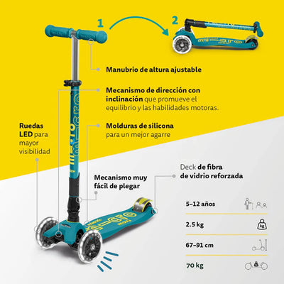 Micro Scooter Maxi Deluxe Plegable Led - Petroleo