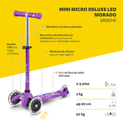 Micro Scooter Mini Micro Deluxe LED - Morado