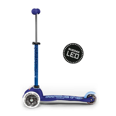 Micro Scooter Mini Micro Deluxe LED Azul, perfecto para niños pequeños de 2 a 5 años.