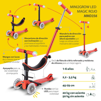 Scooter Micro Scooter Mini2grow LED Magic - Rojo