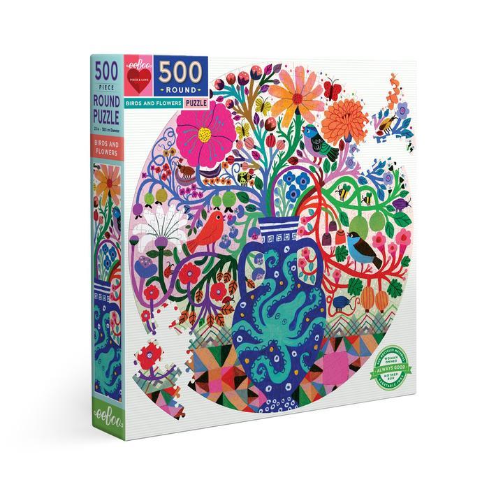 Eeboo Puzzle Redondo 500 piezas - Pájaros y Flores