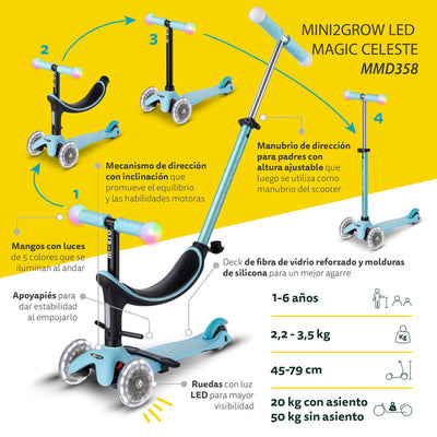 Scooter Micro Scooter Mini2grow LED Magic - Celeste