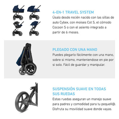 Cybex Travel System Coche BALIOS S Lux 3.0 Negro con Silla Nido Aton G