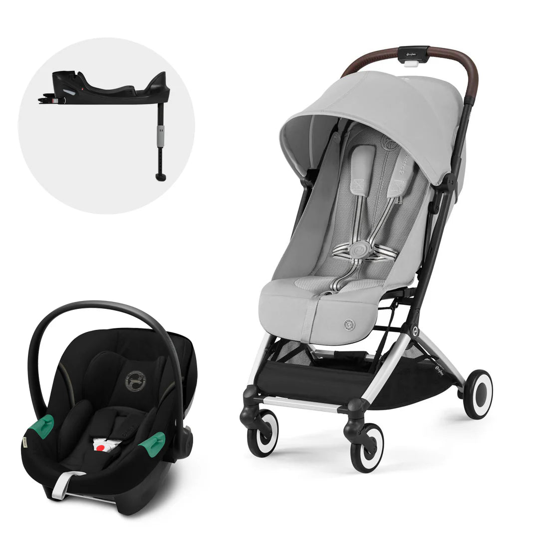 Cybex Travel System Coche ORFEO Fog Grey con Silla Nido Aton S2